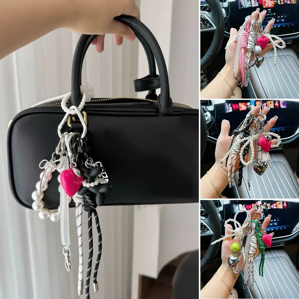 

Cute Y2k Keychain Pendant Woven Rope Handmade Baseball Keychain Ornament Hanging Decoration Imitate Pearl Bag Purse Decor