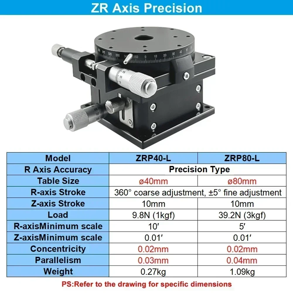 R Axis XR ZR XYZR Axis Rotary Table Manual Fine Tuning Micrometer Vertical Lift Platform Optical Trimming Displacement Platform