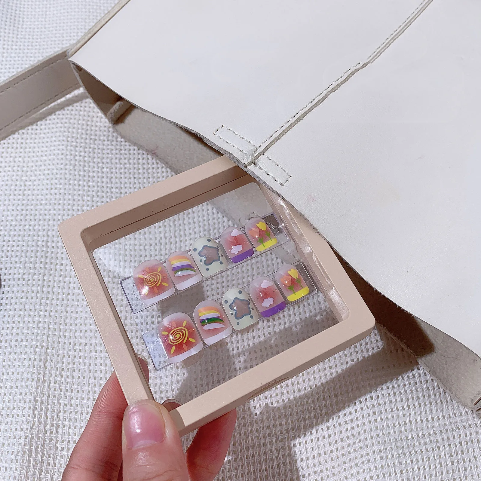 10 Pieces PE Film False Nail Tips Packaging Box Press On Wearing Armor Acrylic Display Box Nail Tips Organizer Display