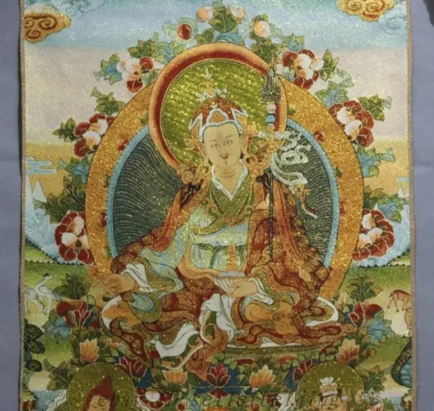 Tibetan Silk Embroidery Art Buddhism Tangka Padmasambhava Buddha Statue