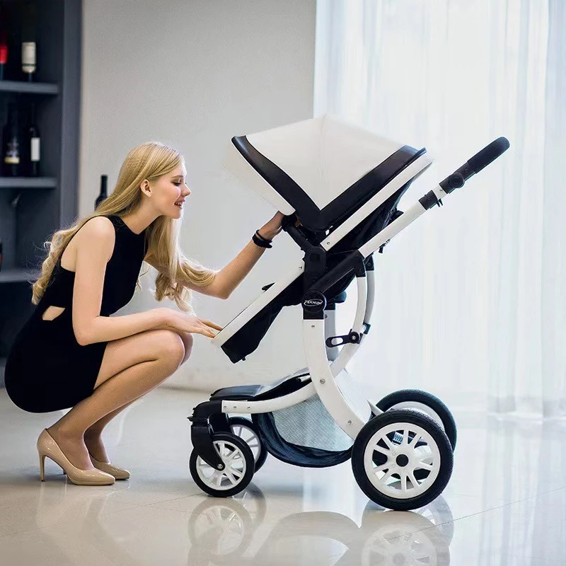 

‌High Baby Stroller with Reclining Seat,Newborn Pram with 4-Way Adjustable Shade,Lightweight Foldable Travel Stroller