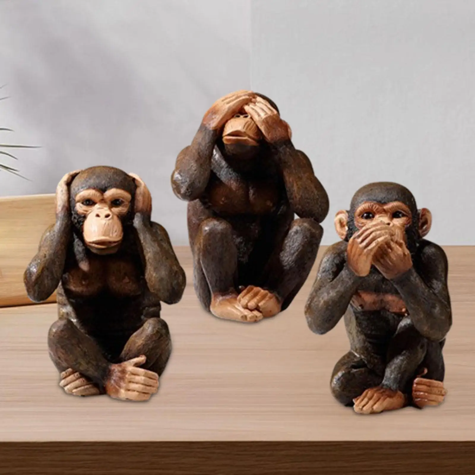 3Pcs Orangutan Figurines Modern Resin Chimpanzees American Style Desktop Ornaments for Fireplace Entrance Shelf Office Cabinet