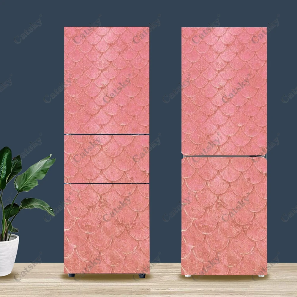 Pink Fish Scales Custom Fridge Door Decoration Cover Wall Sticker Self-adhesive Flower Refrigerator Stickers Wallpaper Home Gift