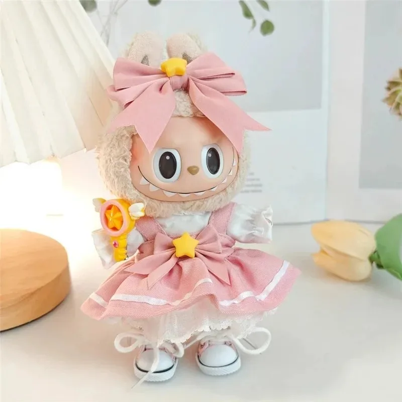 15 17cm For Labubu Doll Kawaii Cardcaptor Sakura Style Pink Skirt Outfit Clothes Princess Dress Shoes Set Clothing Accessories