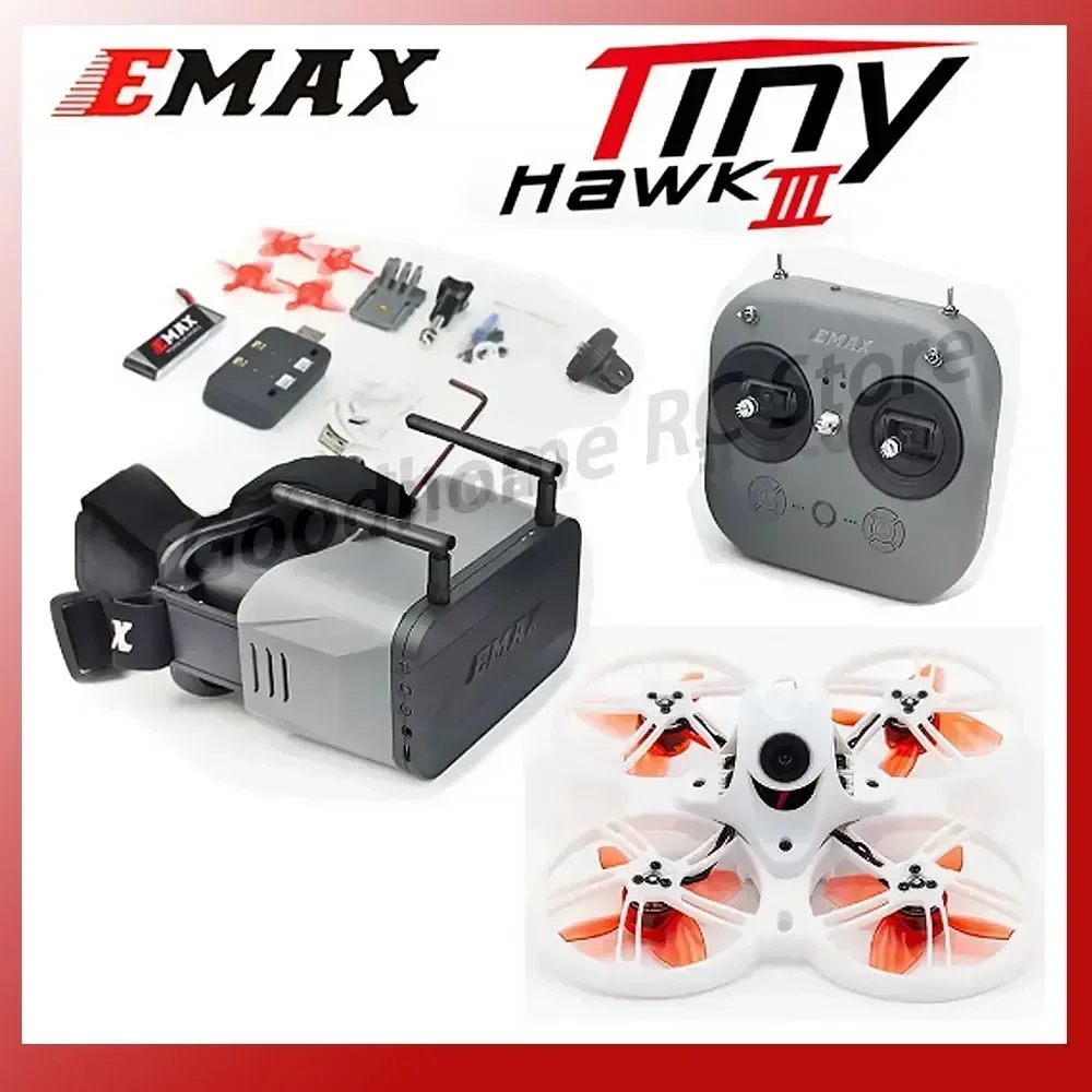 

Emax Tinyhawk III RTF Kit 3 FPV Racing Drone F4 15000KV RunCam Nano 4 25-100-200mW VTX 1-2S FrSky D8 w/ Controller & Goggles