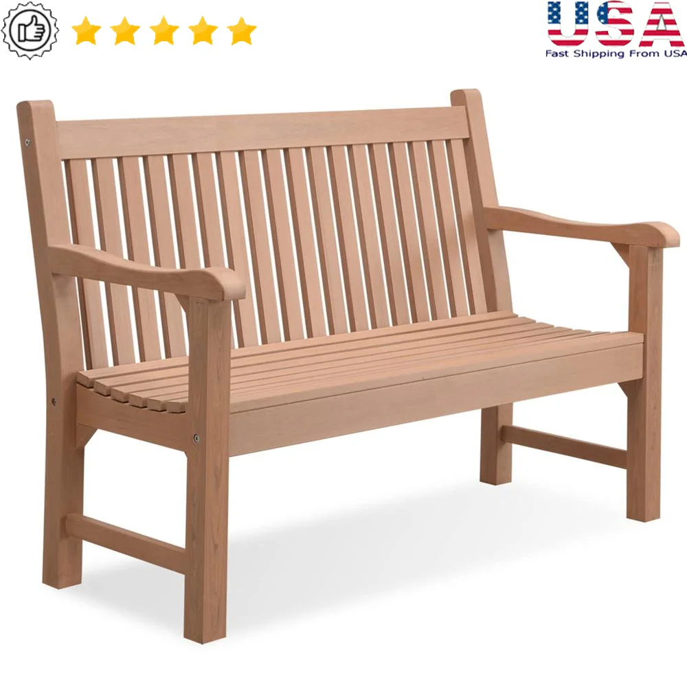

Outdoor 2-Person Garden Bench All-Weather Poly Lumber Patio Bench Real Wood Texture Easy Assembly Recyclable Materials Low