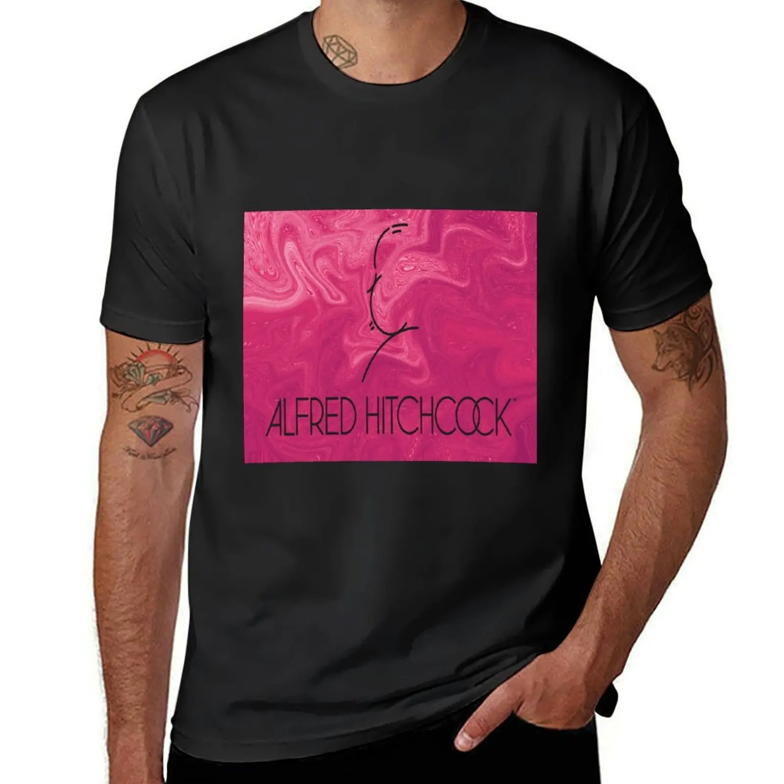 

Alfred Hitchcock with Berry Marble T-Shirt oversized Aesthetic clothing funny t shirts for men