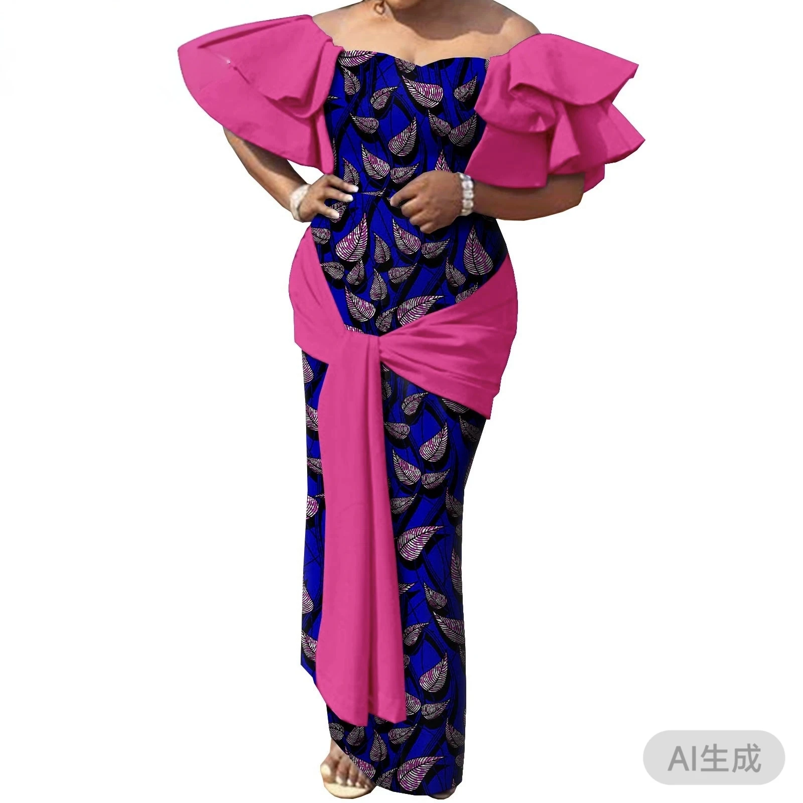 African Dress for Women Strapless Off Shoulder High Waist Maxi Dress Print Attire Dashiki Outfits Elegant Fashion Evening Dress