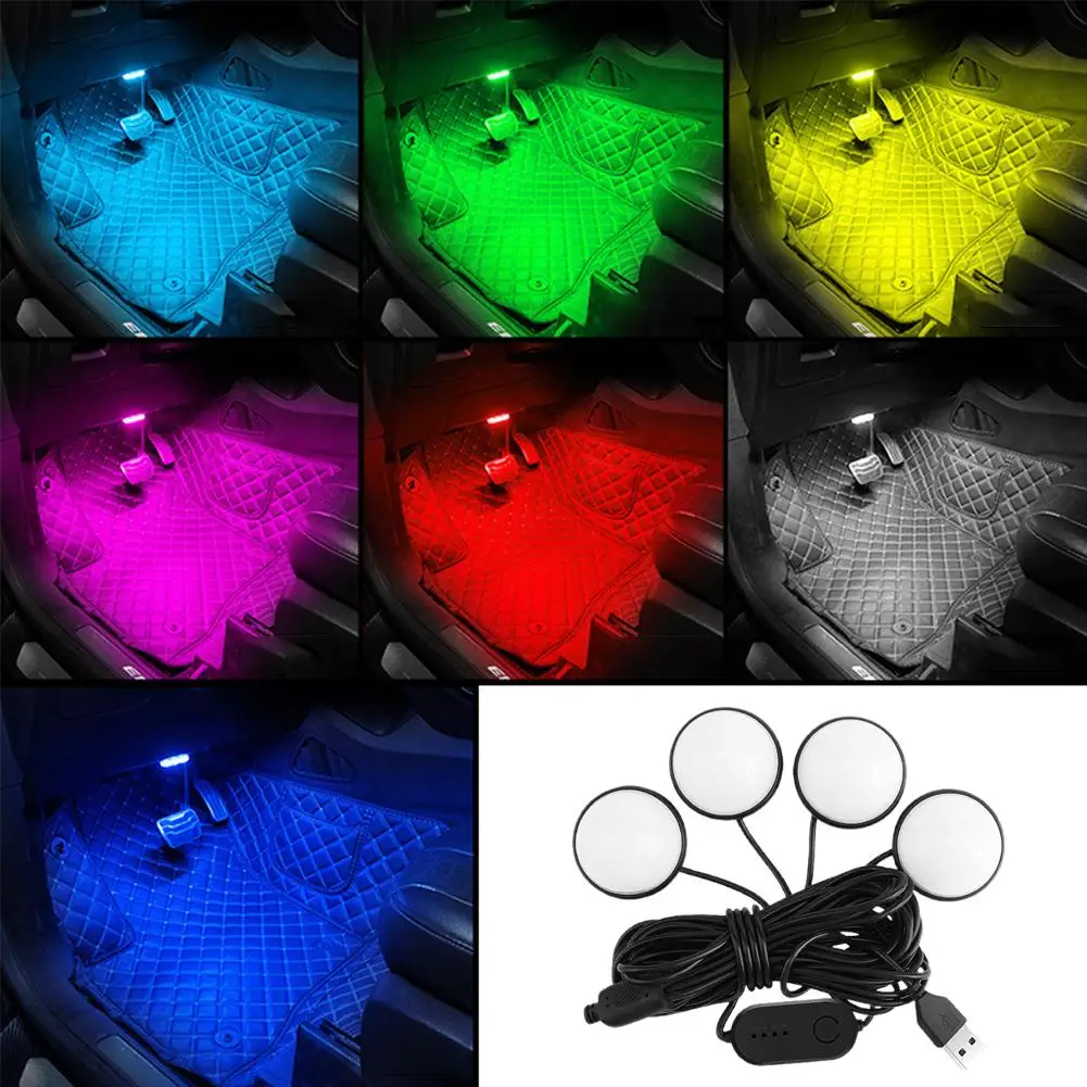 5V LED RGB Car Interior Backlight Ambient Mood Foot Light With USB Lighter Decorative Atmosphere Lamp Auto Accessories