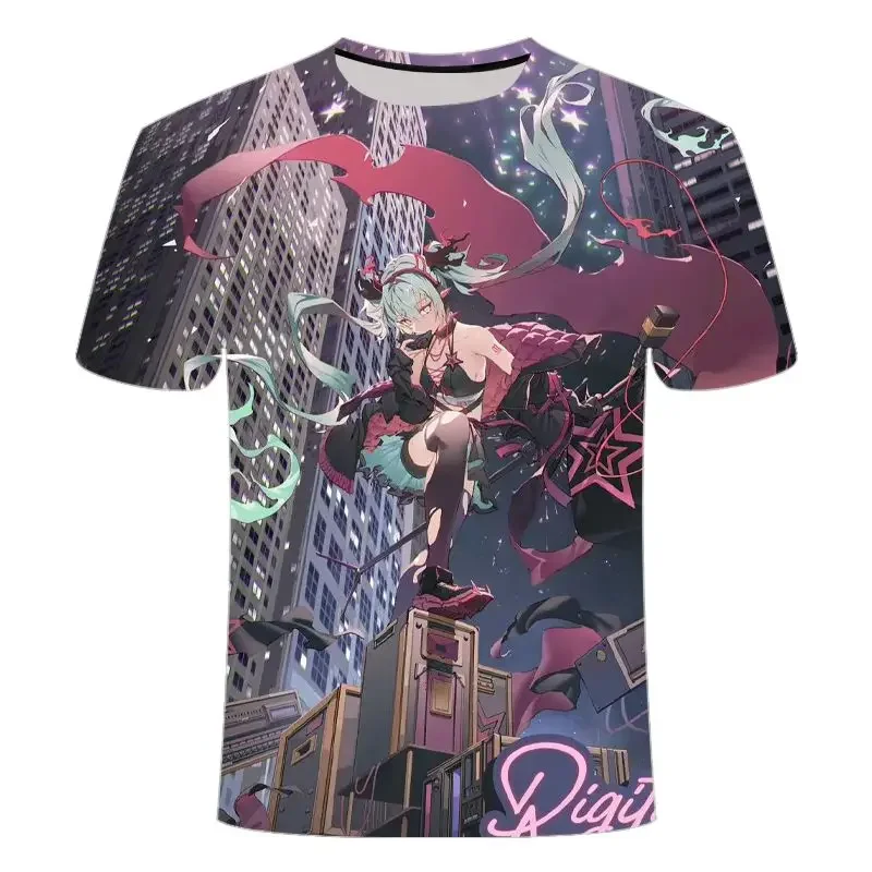 Anime Hatsune Miku lief en schattig, creatief printpatroon, modieus, zacht en comfortabel, huidvriendelijk T-shirt met korte mouwen