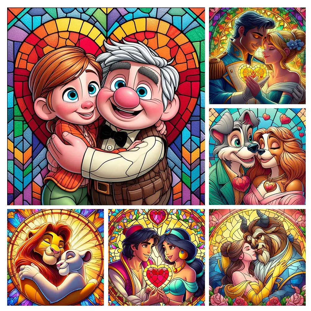 Pintura de diamante de La Bella y La Bestia, bordado de diamantes, imagen de dibujos animados de diamantes de imitación, mosaico de vidrieras, decoración del hogar