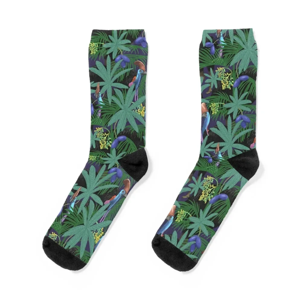 Cassowary in the Jungle with Palm Leaves and Fruits Socks bright garter cotton Antiskid soccer retro Socks Woman Men's