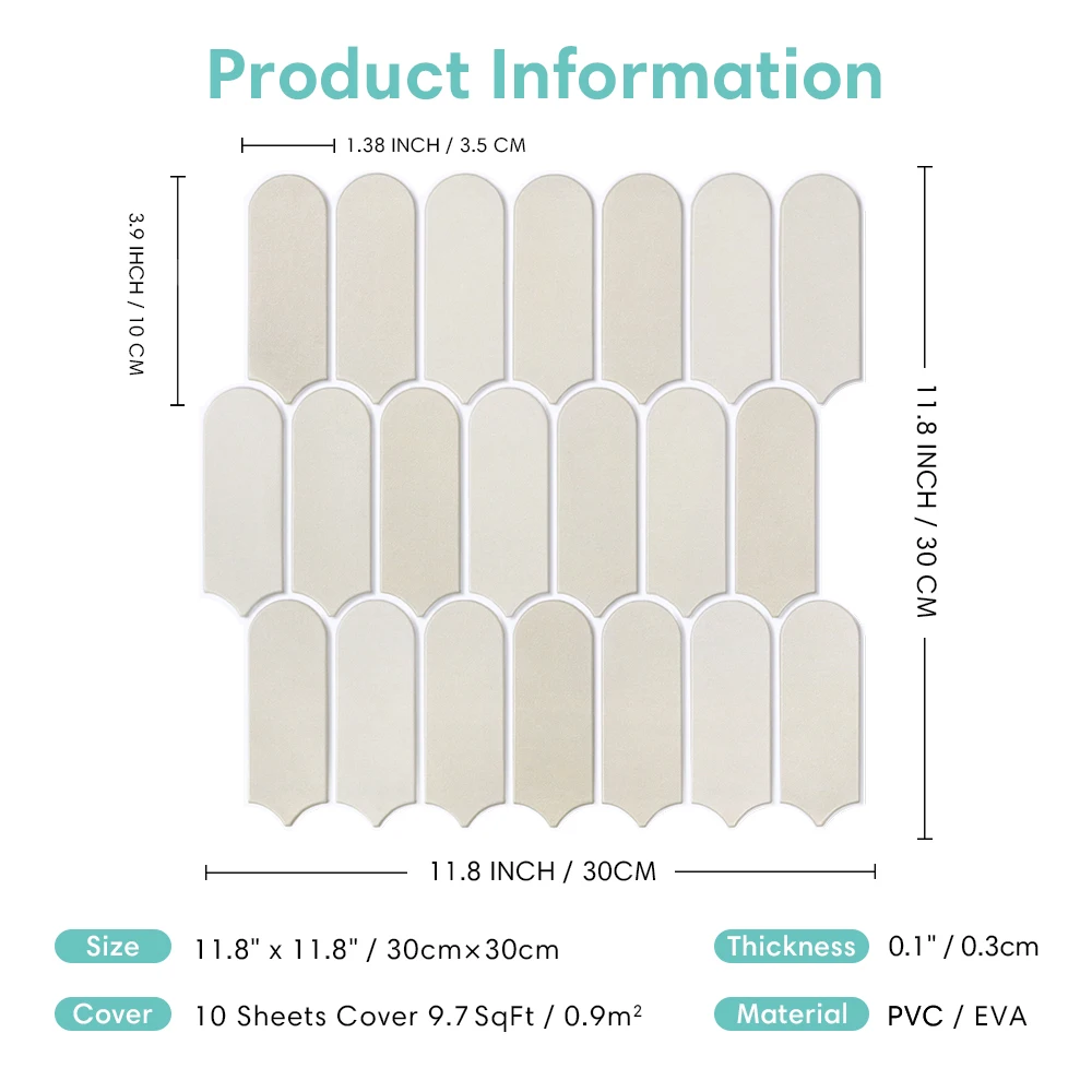 10/20PCS Beige Fish Scale 3D Peel and Stick Wall Panels, Self-Adhesive PVC Wall Tiles, Kitchen, Bathroom & Living Room Decor
