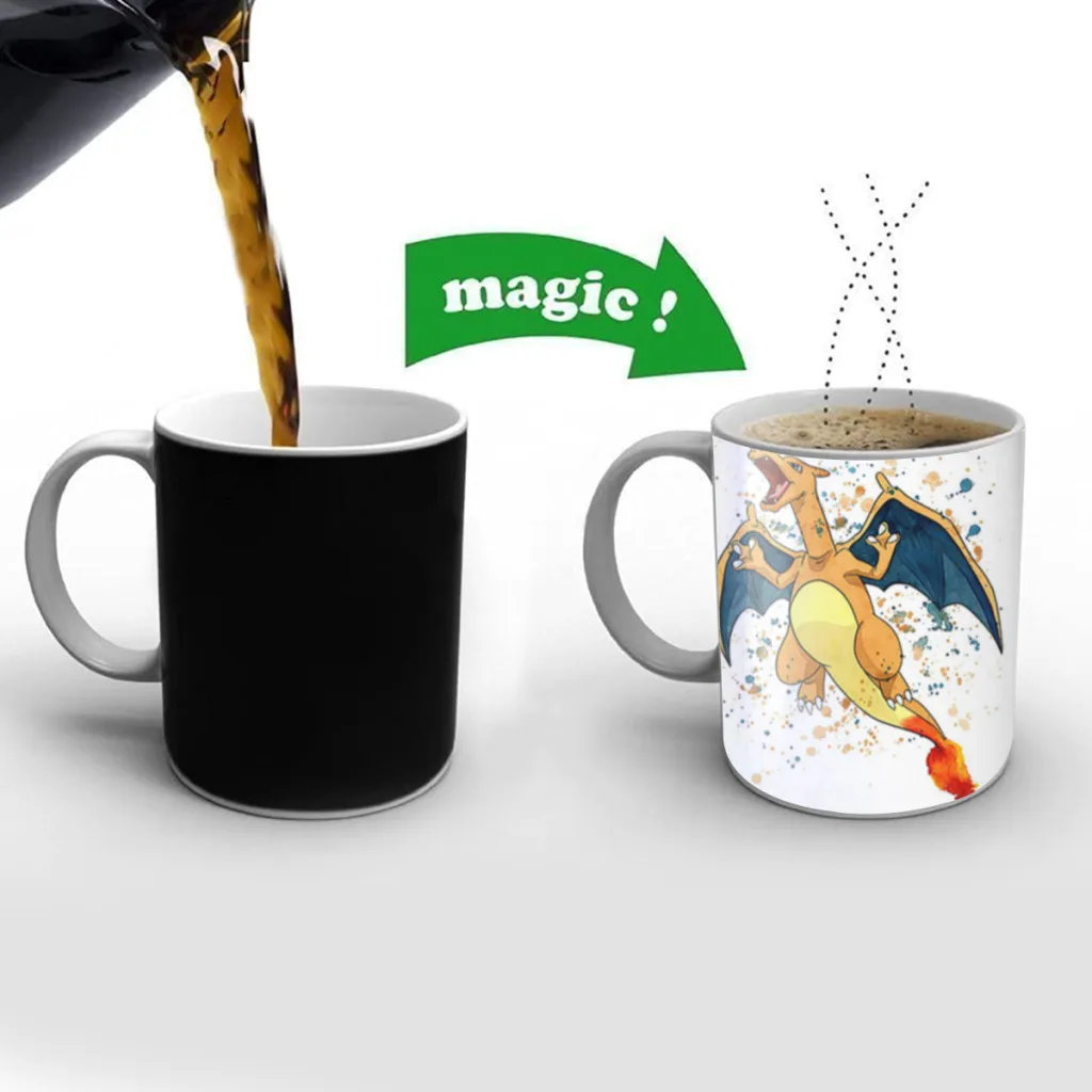 Classic-Anime-Pokemon-Peripherals-Creative Change Ceramic Mug Heat Revealing Coffee Cup Breakfast Cup Mug Gift