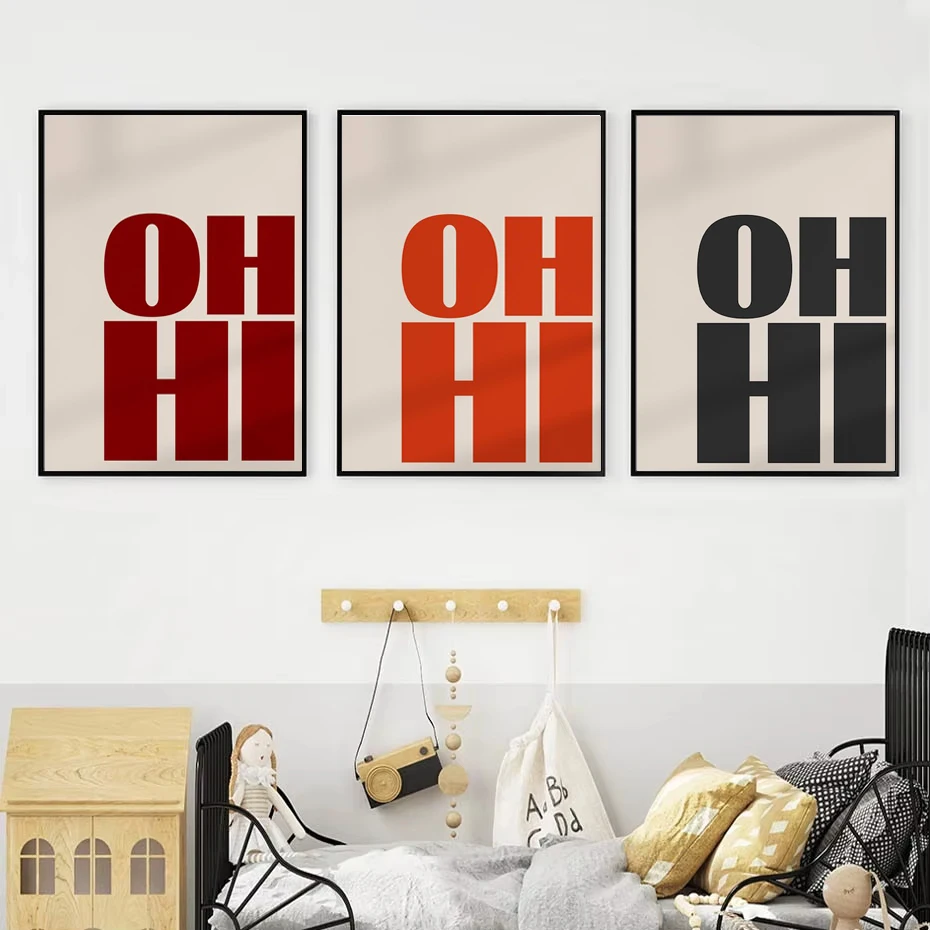 1 unidade Pôster de Arte Moderna OH Hi, Decoração de Parede Minimalista Moderna com Citações em Fonte Negrita, Decoração para Casa, Escritório e Sala de Estar, Presente Perfeito
