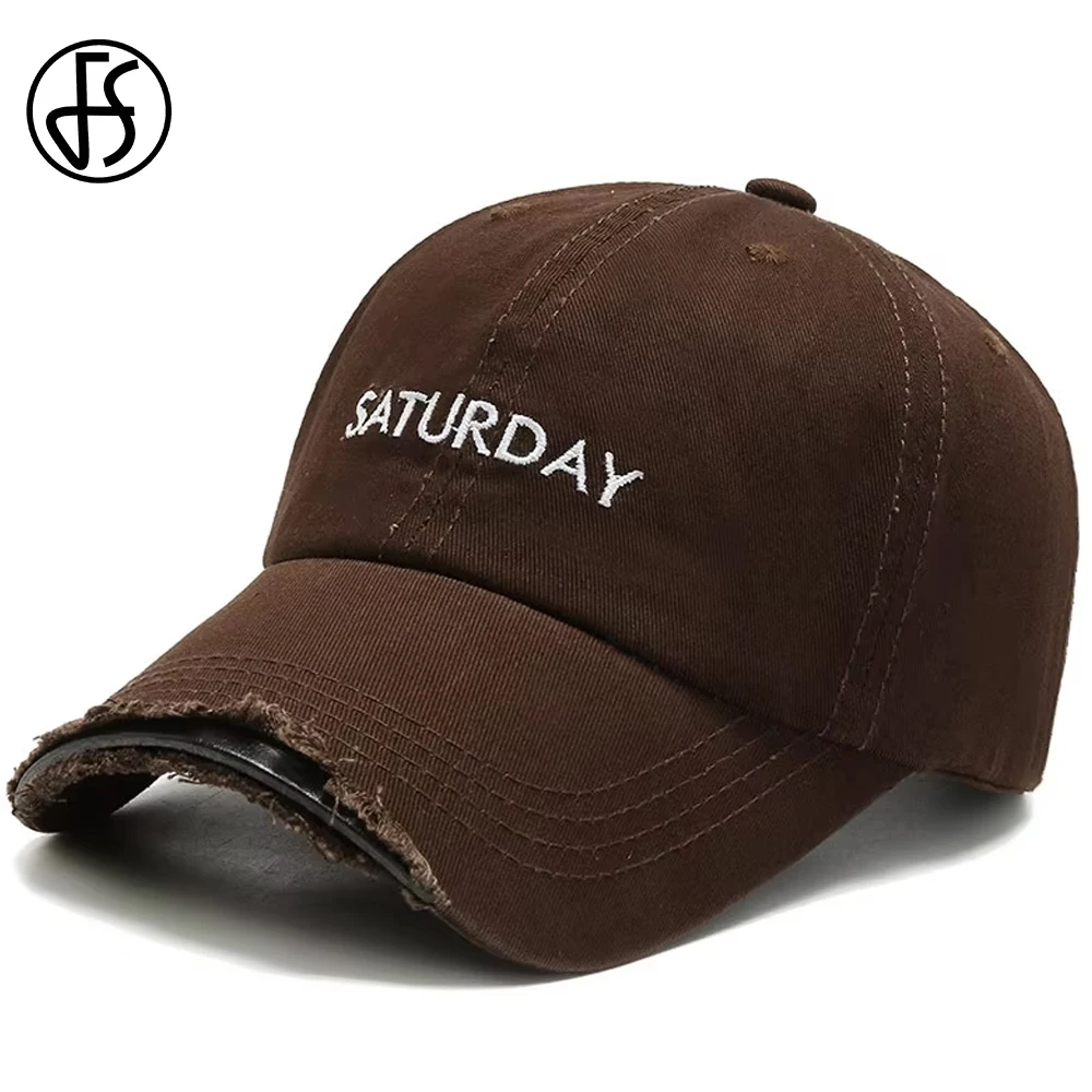 FS Vintage Brown Letter Baseball Caps For Men Cotton Women Trucker Hat Streetwear Hip Hop Face Cap Outdoor Sports Golf Hats Bone