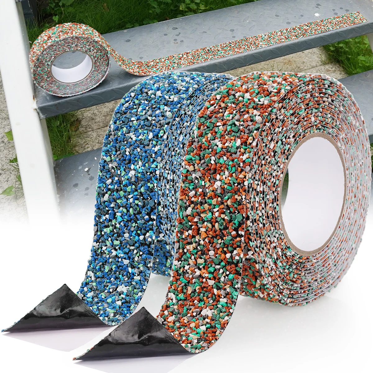 

Heavy-Duty Anti-Slip Tape Mixed Red/Blue Rough Sand Rubber Grip Strip Safety Traction High Adhesion for Office Outdoor Stairs