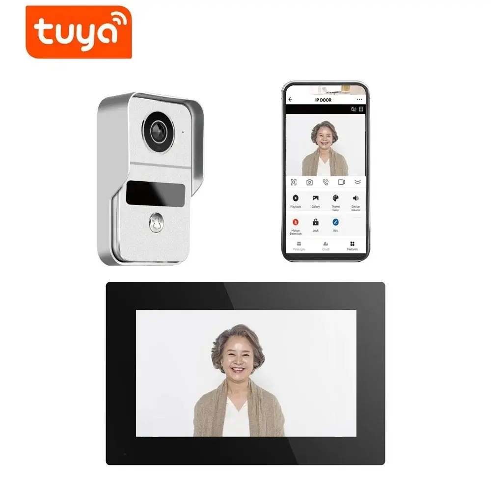 1080P 10 Inch 7 Color Touch Screen Wireless Wifi Video Doorbell Smart TUYA Home Intercom Kit for RFID Access Control System 140�