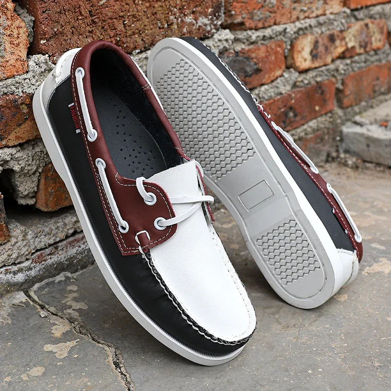 Color Matching Non-slip Men Driving Shoes New Leather Breathable Men Peas Shoes British Casual Sneakers Handmade Man Boat Shoes