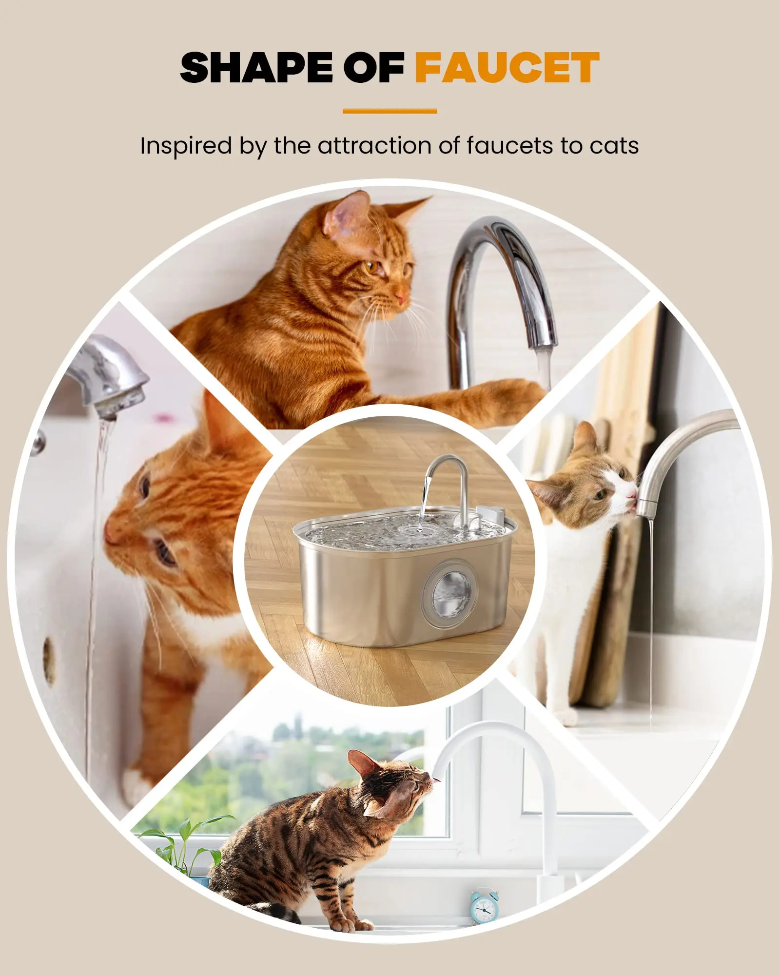 Cat water Fountain NautyPaws 3.2L stainless steel pet water dispenser automatic dog water dispenser with water level window