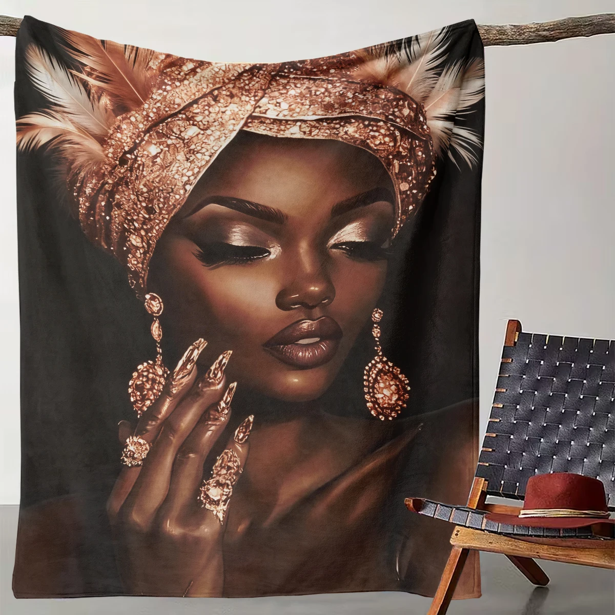 

1 Piece of African Style Gold Sequin Jewelry Girl Blanket, Luxurious Ethnic Style Living Room Decoration Blanket