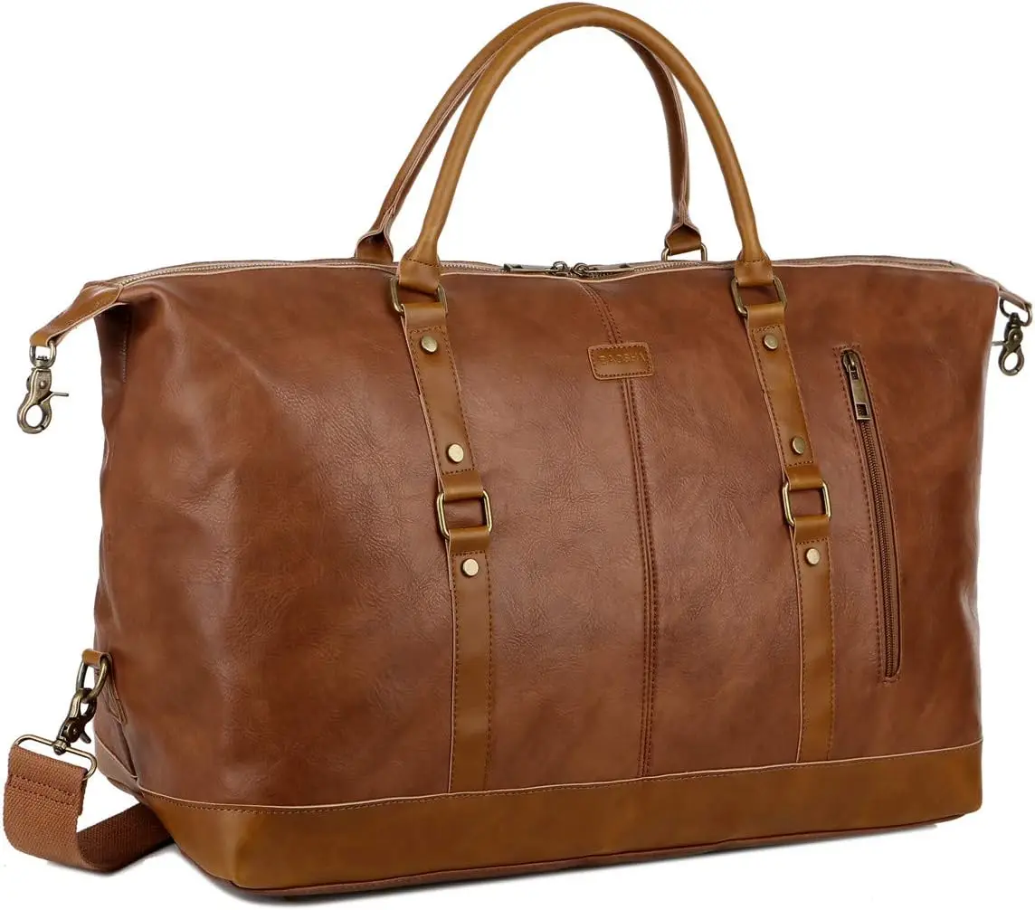 

Vegan Leather Travel Duffel Tote Bag Overnight Weekender Bag Oversized for Men and Women HB-14 (Brown)