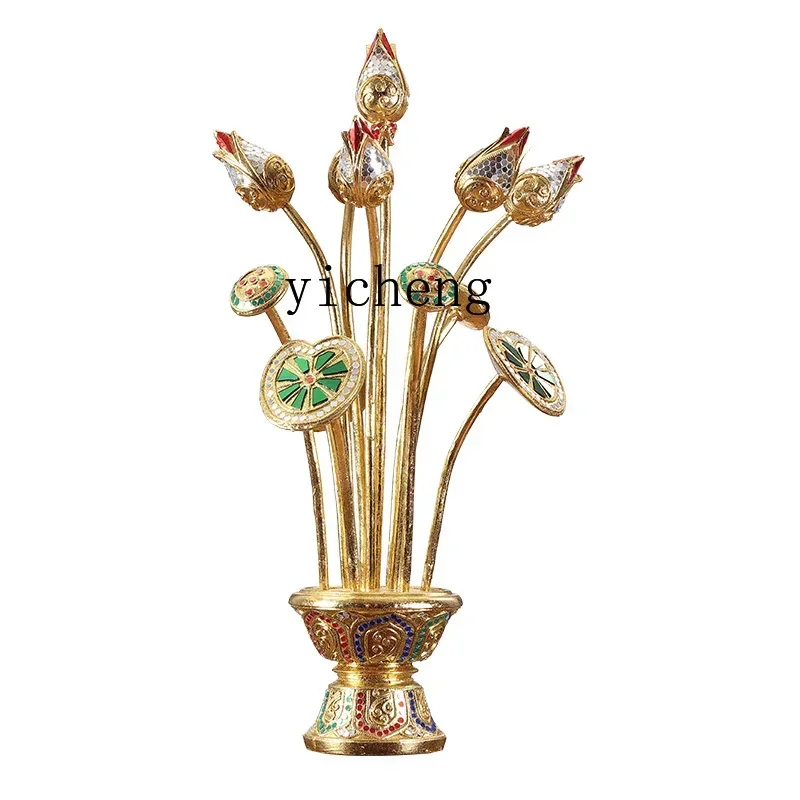 

Trollius Chinensis Living Room Decoration Gold Foil High-End Atmospheric Wood Carving Crafts