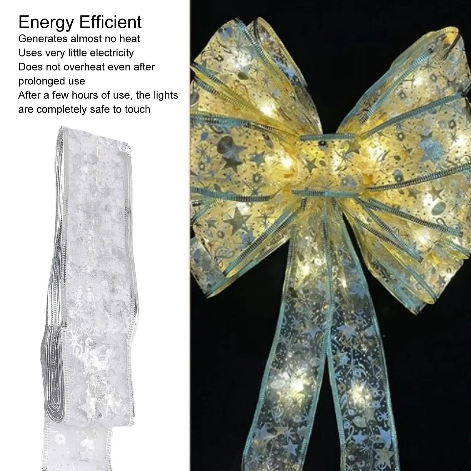 40-LED Battery-Powered Christmas Tree Ribbon Light - Bendable Decorative String Lights for bedroom & for wedding Decor