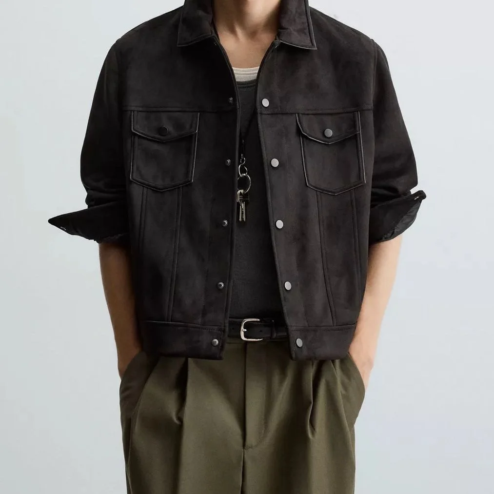 

Осенняя новая мужская однотонная куртка с длинными рукавами в американском стиле ретро, модные тенденции, уличные повседневные свободные нишевые мужские топы 2025