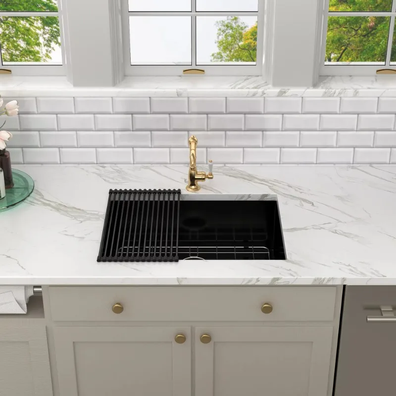 28-calowy pojedynczy zlew kuchenny ze stali nierdzewnej 16 Gauge prostokątny Nano-PVD czarny brązowy wykończenie instalacja podblatowa