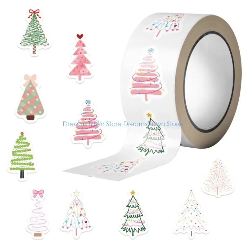 HX6A Christmas Stickers Colorful Tree Holiday Decals Waterproof Adhesive Designs