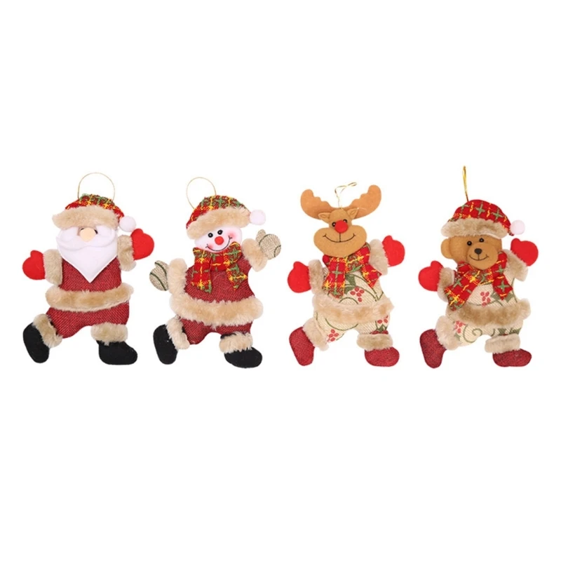 Fashion Festival Christmas Tree Ornament Set of 4 Santa Reindeers Snowmans Holiday Decoration Daily Use Party Supplies