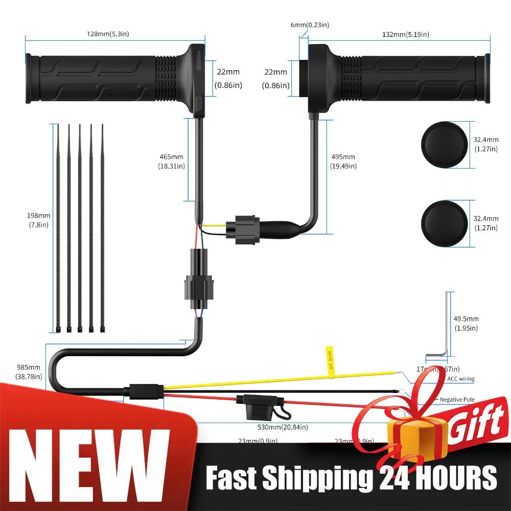 DC 12V Motorcycle Handlebar Heater Hot Grip Handlebar Hand Warmer 22mm Waterproof 6 Gear Electric Heated Grips Heating Handlebar view 5