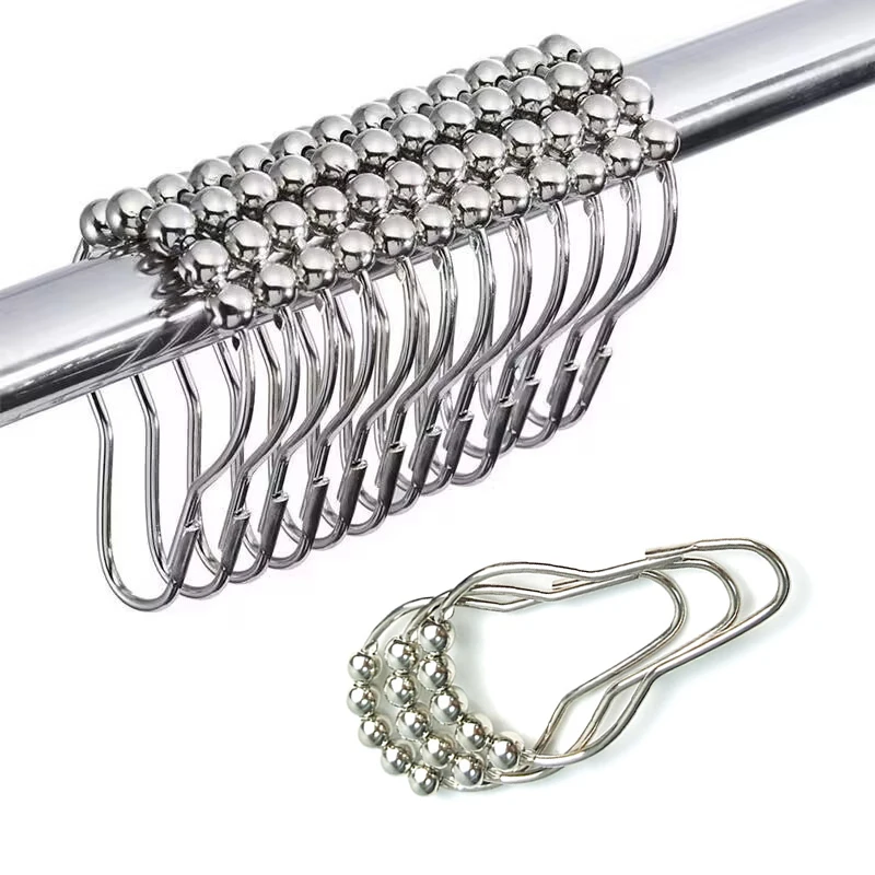 12PCS Bathroom Accessories Five Beads Gourd Shaped Hook Metal Anti Rust Shower Curtain Hooks