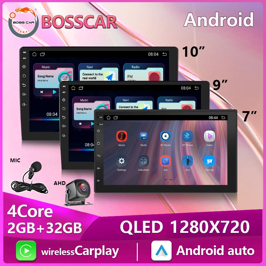 

BOSSCAR 7 9 10 inch Smart Car Radio Androidauto Carplay 2 Din GPS Audio Automotive Multimedia Player Intelligent System