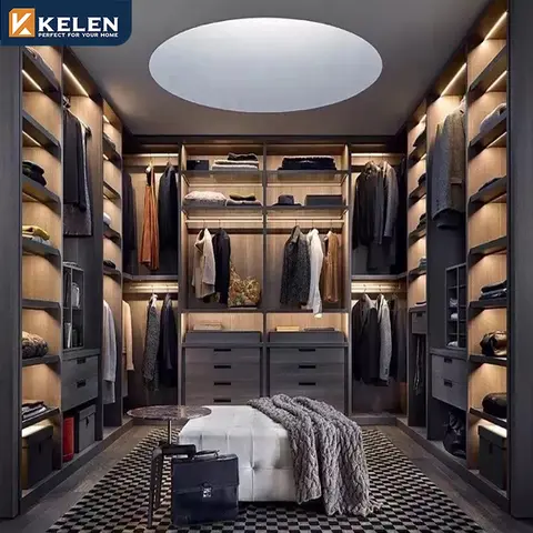 Kelen 2025 현대 오픈 옷장 룸 사용자 정의 침실 조합 캐비닛 가구 Mdf 옷장 옷장에 대 한 나무 나무 침실