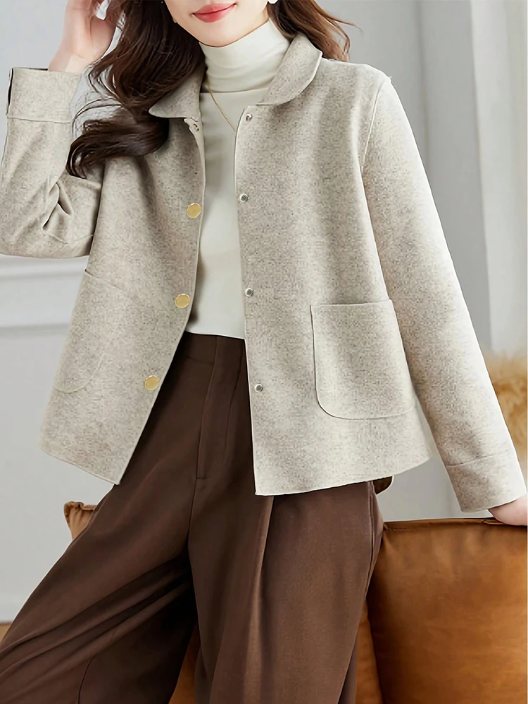 Classic Solid Short Woolen Coats for Woman Autumn Winter Warm Woman Clothing Button Up Female Coat Outfits New In Outerwears