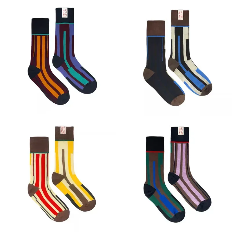 

4Pairs New Color Splicing Personality AB Socks Dancing Internet Celebrity Sports Cloth Label Cotton Socks