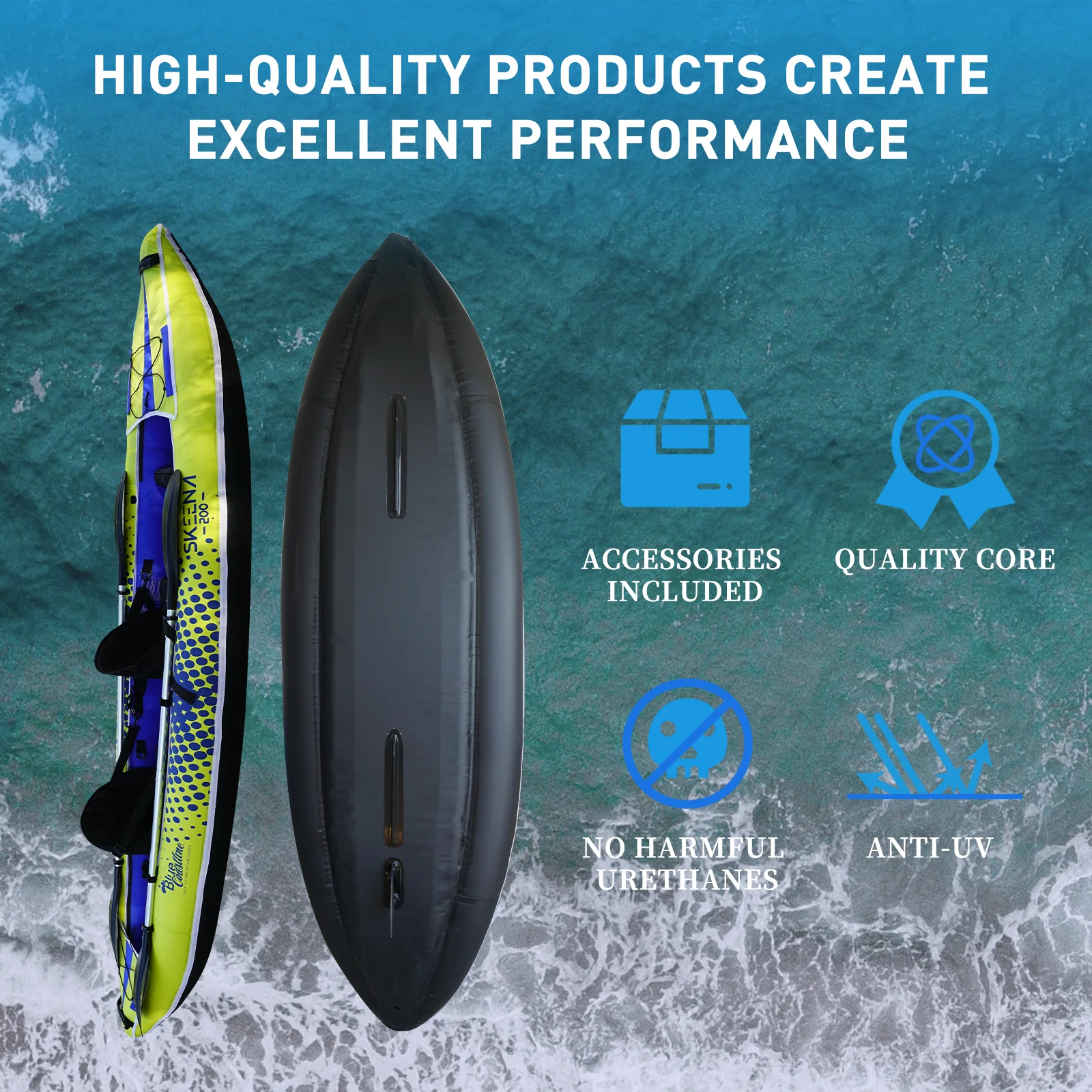 قوارب الكاياك القابلة للنفخ تتسع لـ 3 أشخاص مع مثانة عالية الجودة؛ سكيجز اتجاهي على القاع #4