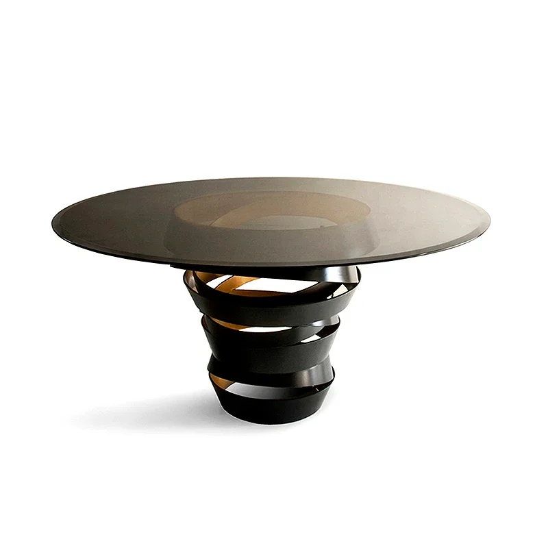 

Italian Minimalist Stainless Steel Dining Table Light Luxury Living Room Special-Shaped round Table High-End Conference Table