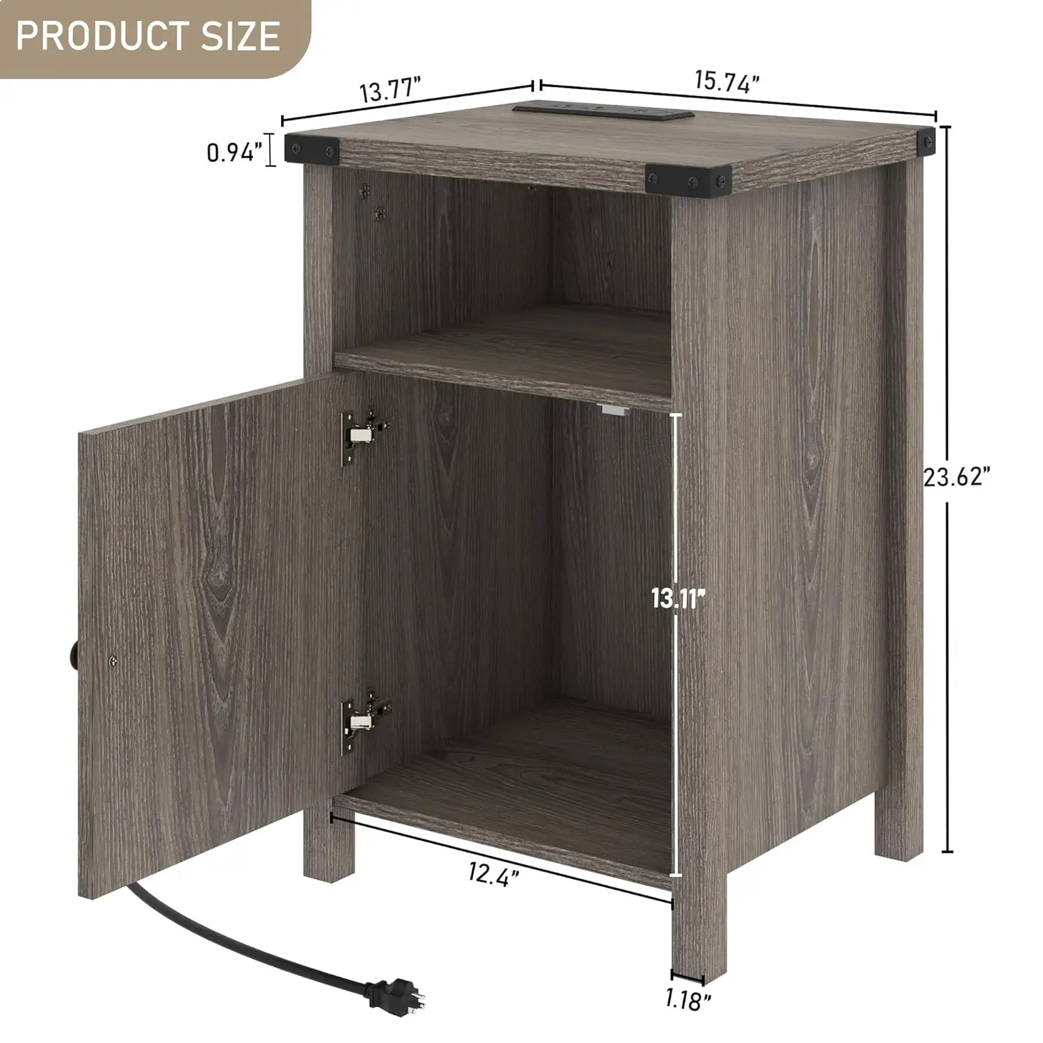 LED Nightstand Set of 2 with Charging Station, Rustic End Table with Barn Door & Shelf for Bedroom & Living Room, Customized - view 4