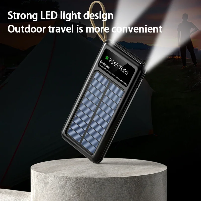 Solar Power Bank 20000mAh with Built-in Cables and Dual LED Flashlights, Portable External Battery Pack For Samsung and iPhone view 6