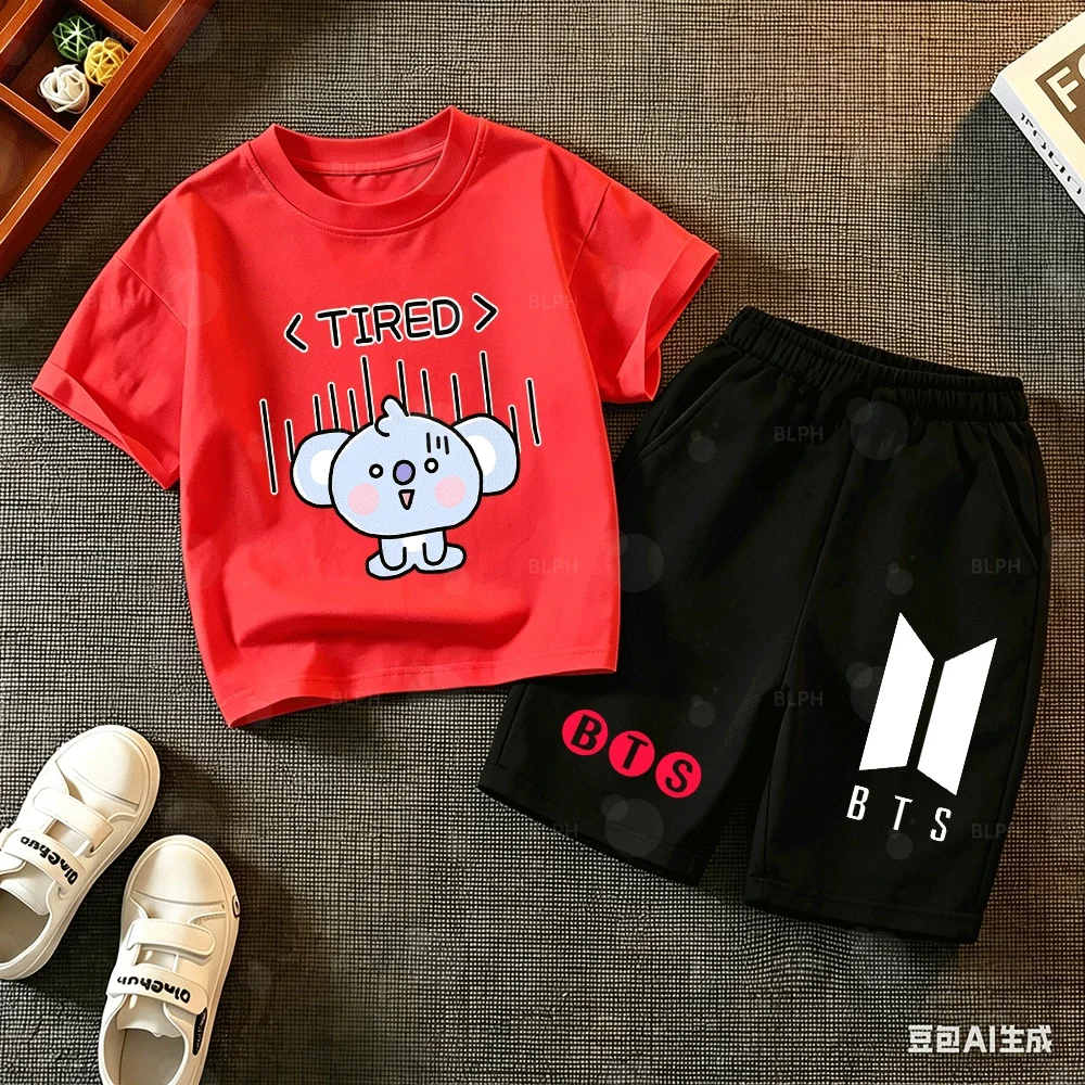 

Kawaii Koala Cute Print BTS Shirt Casual Soft Short Sleeve T-shirt Suit Comfortable Daily Loungewear for Men Women Teen