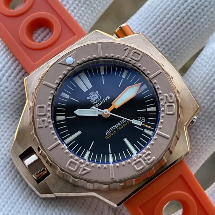 Steeldive Men Automatic Watch 46mm Bronze Mechanical Wristwatch Diver 120ATM Waterproof Luminous NH35 Sapphire Sport