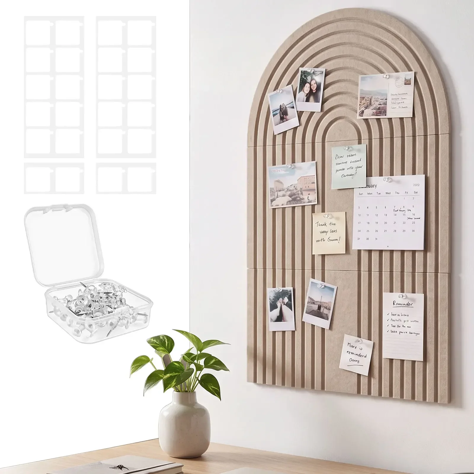 Felt Decorative Boards Cork Board Self-Adhesive Notice Board for Home Photo Wall Backboard with Push Pins Wooden Hooks
