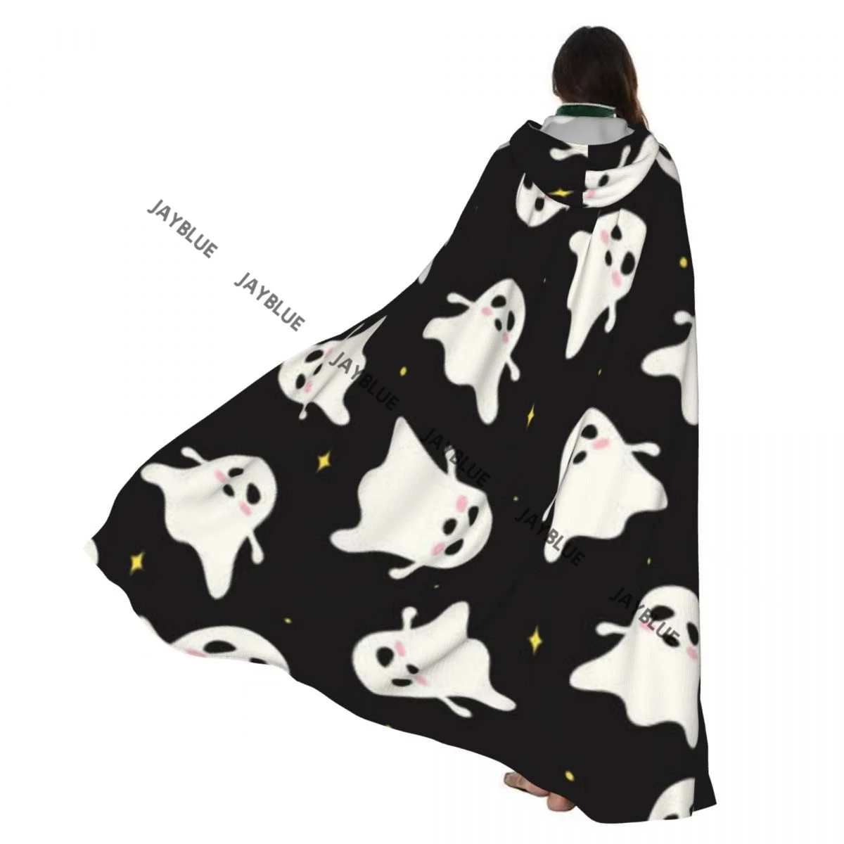 

Унисекс взрослый плащ с забавным принтом призрака и капюшоном, длинный костюм ведьмы, косплей
