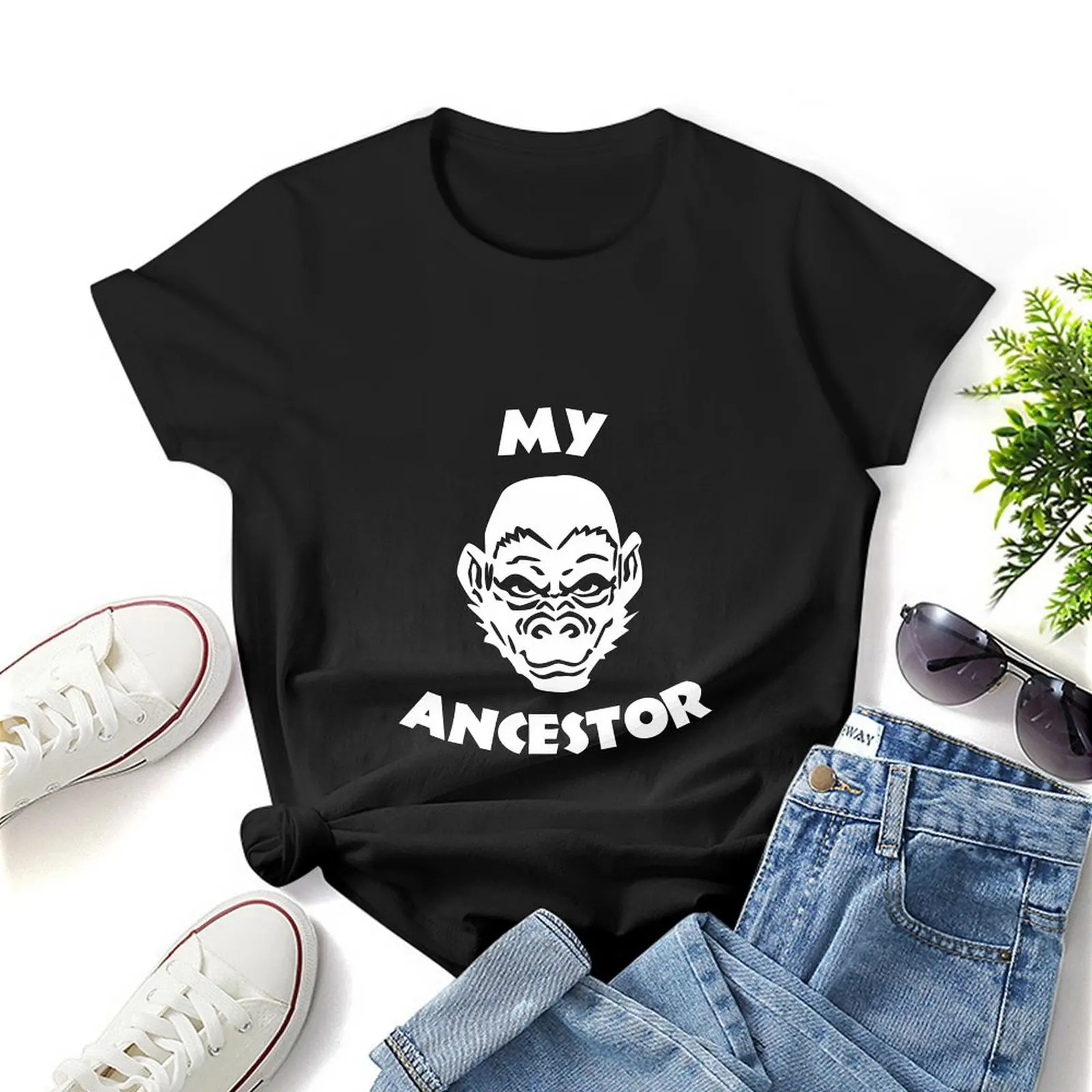 My Ancestor T-Shirt słodkie ubrania zwierzęcy nadruk czarne obcisłe koszule dla kobiet