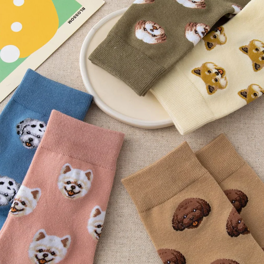 5 Paar süße Cartoon-Tier-Damensocken, modische Street-Style-Spaß-Mittelrohrsocken – Detail 3