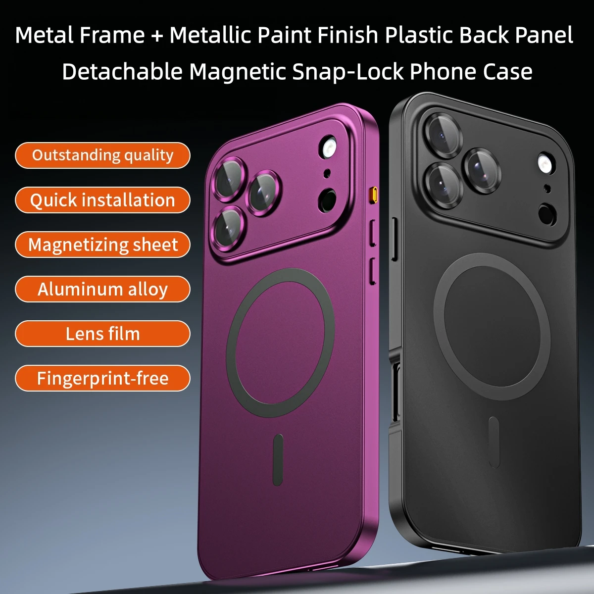 Aluminiowa obudowa z metalową ramką i magnetycznym mocowaniem do iPhone 18, 17 Air, 16, 15, 14, 13 Pro Max Plus, kompatybilna z bezprzewodowym ładowaniem MagSafe, twarda obudowa z tylną płytą z poliwęglanu.
