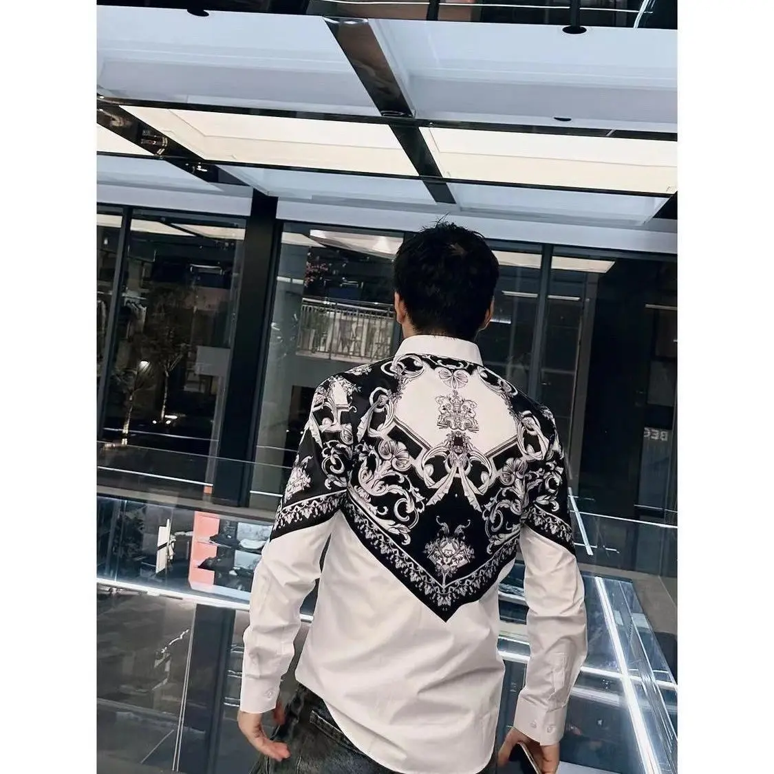 Palace Style Business Contrast Color Splicing Slim Long-sleeved Shirt Men Autumn and Winter New Casual Shirt